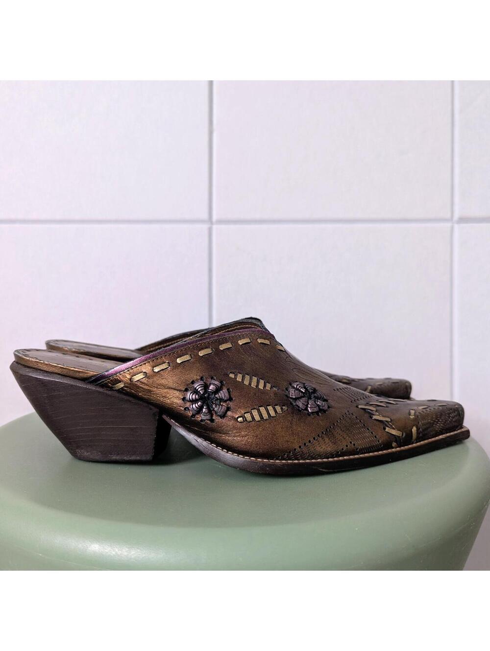 BCBGirls western metallic bronze leather mule booties - Picture 6 of 8